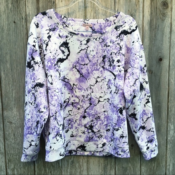 Juicy Couture Purple Abstract Scuba Long Sleeve Crew Neck Sweatshirt Medium - Picture 2 of 8